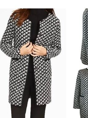 Talbots / Black and White Wool-Blend Long Cardigan Duster jacket